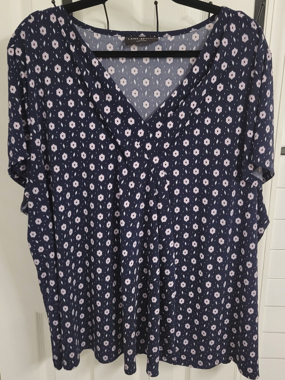 Purple Geo Lane Bryant Cap-Sleeve Pleat-Front Top 26/28 4x